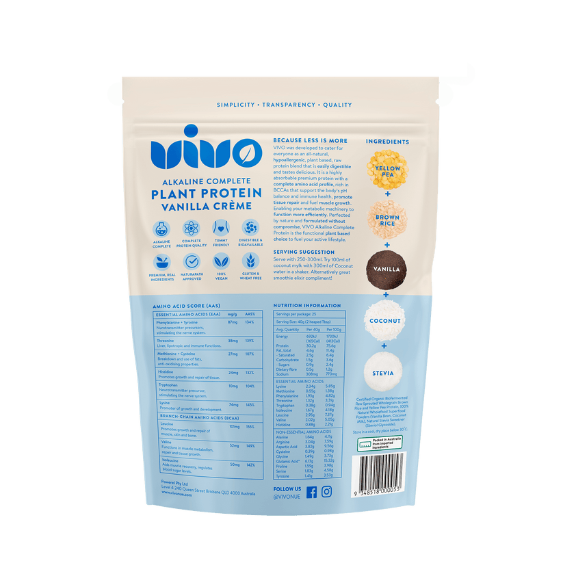Vivo Alkaline Protein Powder Vivo Alkaline Protein Organic & Raw Alkaline Complete Protein Vanilla Creme