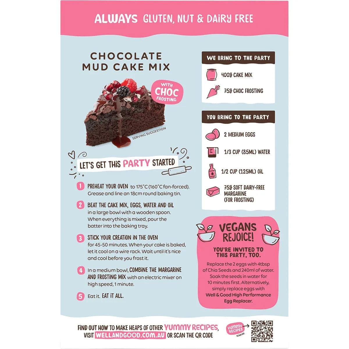 Well & Good Baking Mixes Well and Good Chocolate Mud Cake Mix with Choc Frosting 475g