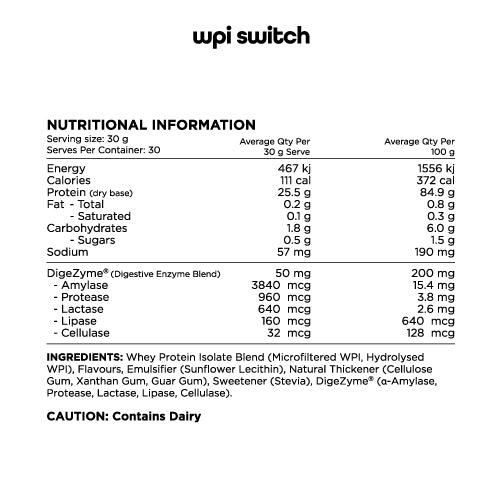 FLASH SALE Switch Nutrition WPI Premium Whey Protein Isolate Vanilla Creme 900g
