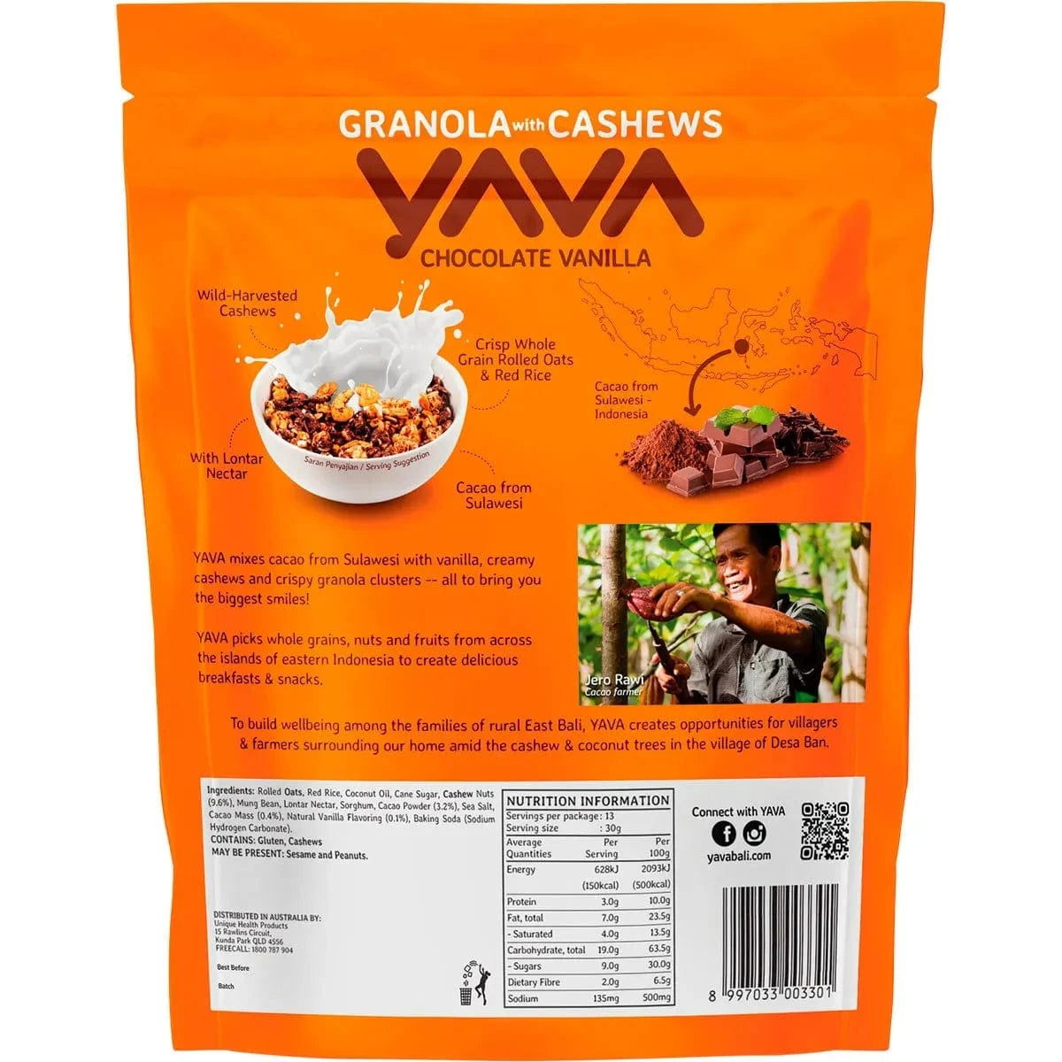 YAVA Snack Foods YAVA Granola with Cashews Chocolate Vanilla 400g