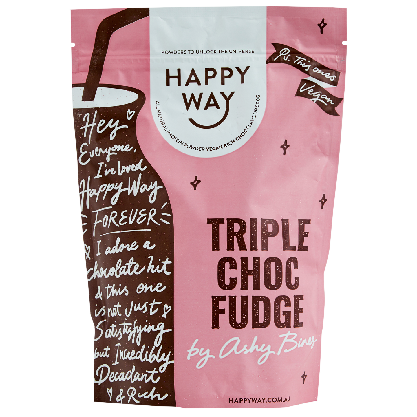Happy Way Ashy Bines VEGAN Protein Powder Triple Choc Fudge 500g