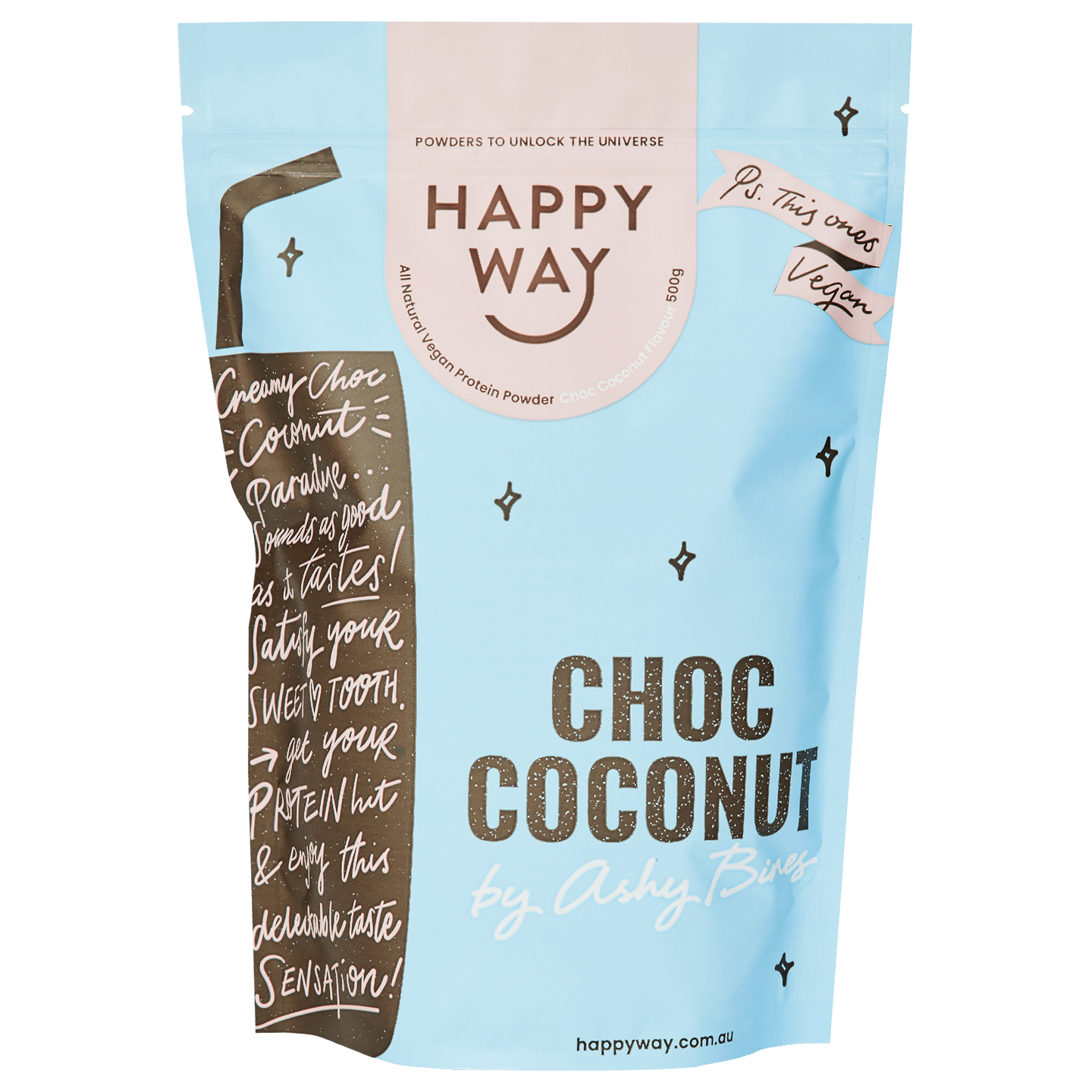 Happy Way Ashy Bines VEGAN Protein Powder Choc Coconut 500g