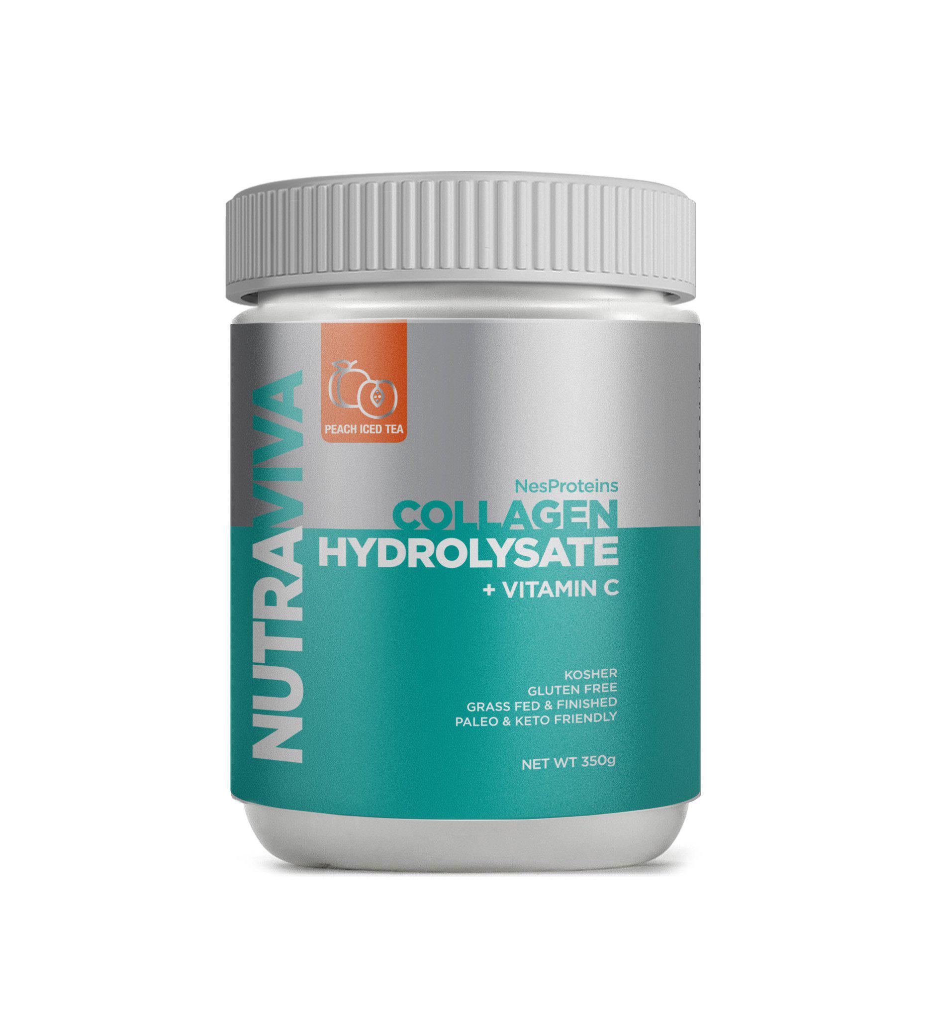 nutraviva nesproteins collagen hydrolysate + vitamin c  350g peach iced tea