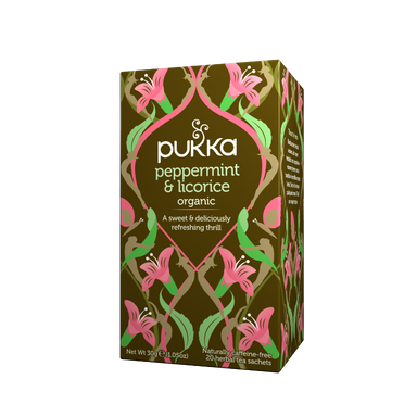 pukka herbs peppermint & licorice tea bags (packet of 20 sachets)