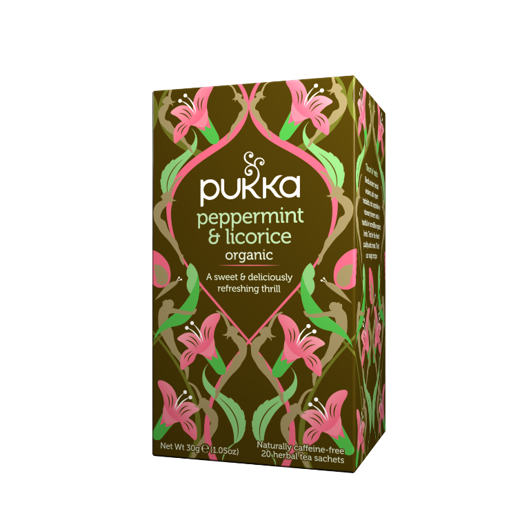 pukka herbs peppermint & licorice tea bags (packet of 20 sachets)