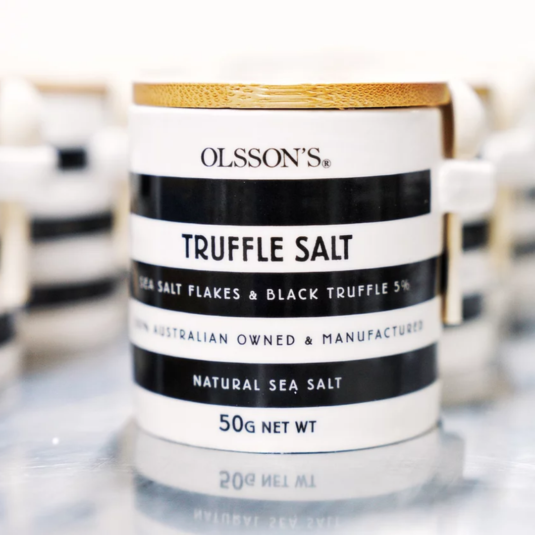 olssons truffle salt 50gm stoneware jar