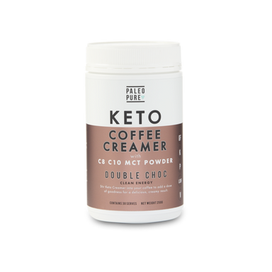 paleo pure keto coffee creamer with c8 c10 mct powder 250g double choc