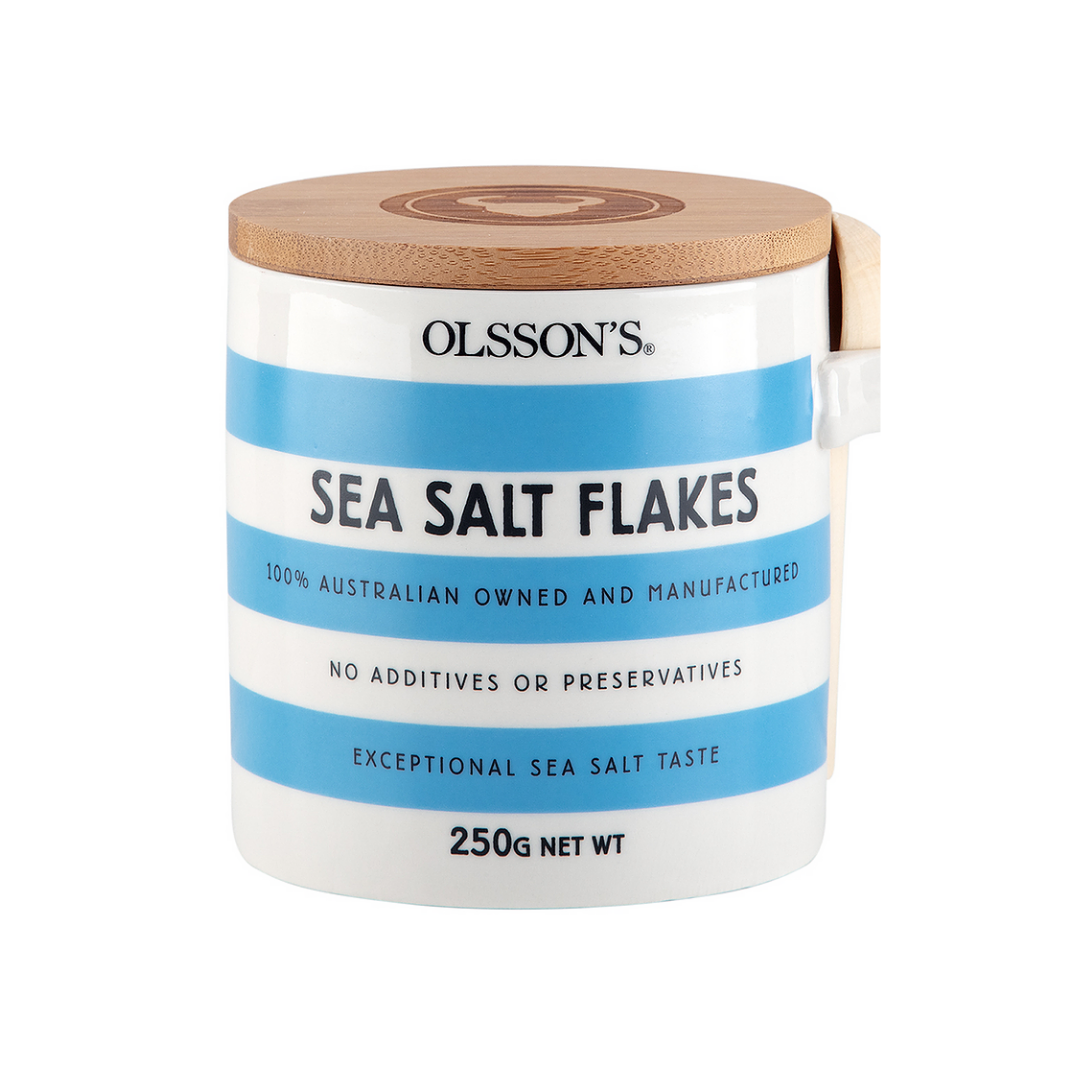 olssons sea salt flakes 250gm stoneware jar