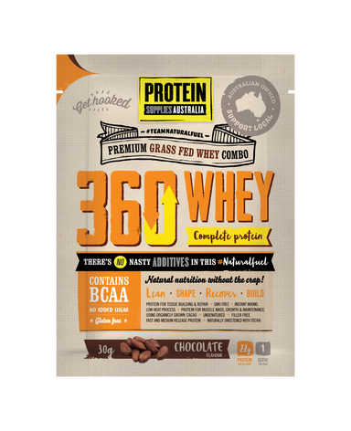 protein supplies aust. 360whey (wpi+wpc combo) chocolate 12 x 30g