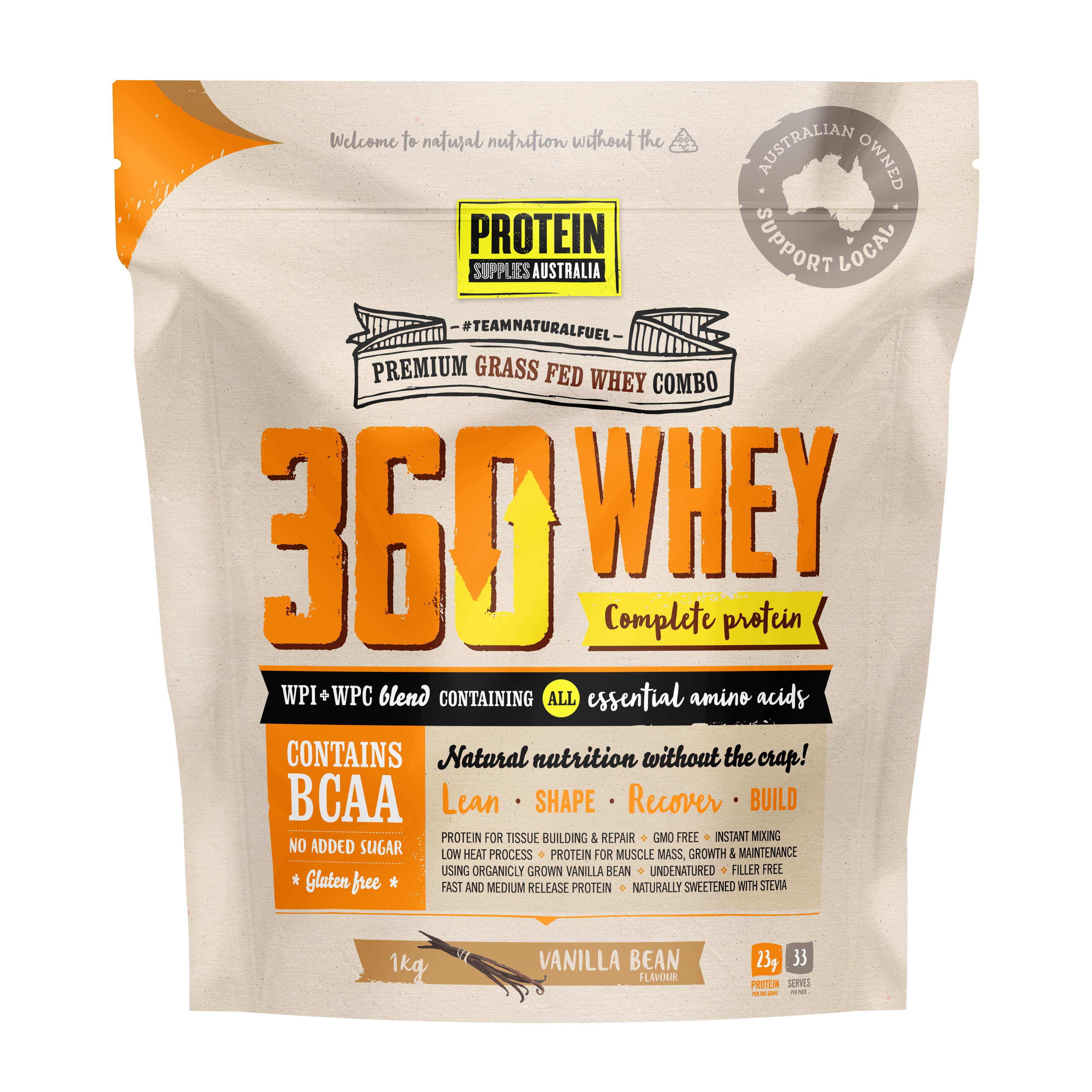 protein supplies aust. 360whey (wpi+wpc combo) vanilla bean 1kg