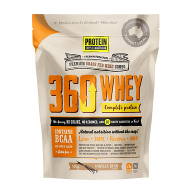 protein supplies aust. 360whey (wpi+wpc combo) vanilla bean 500g