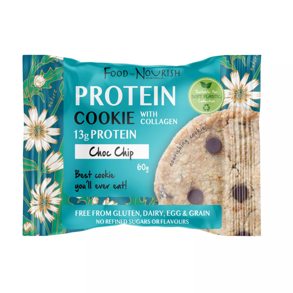 food to nourish protein cookie choc chip 12 x 60g