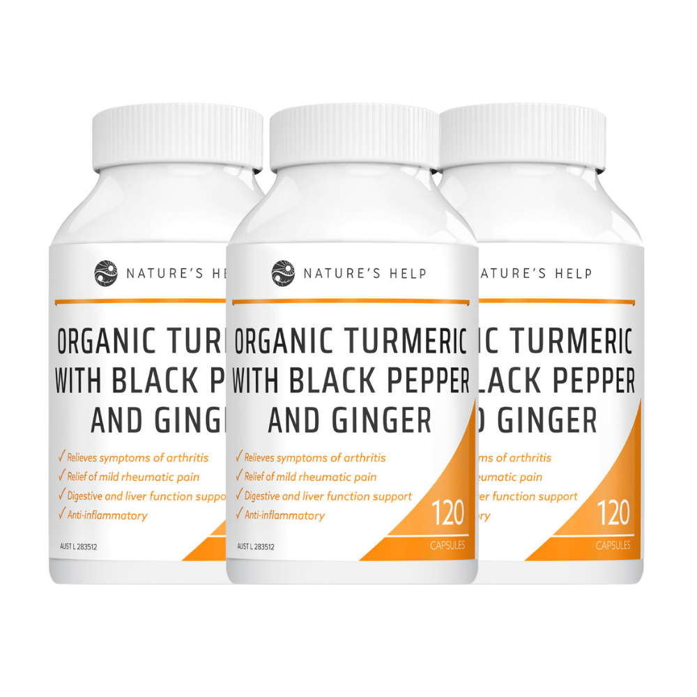 Nature's Help Organic Turmeric With Black Pepper & Ginger 120 Capsules