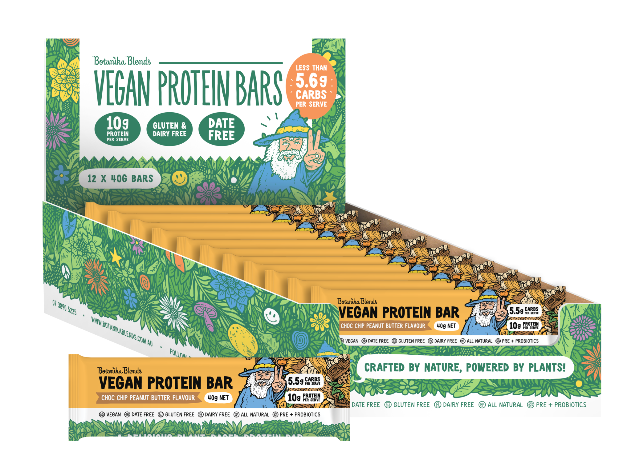 botanika blends vegan protein bars choc chip peanut butter 12x40g