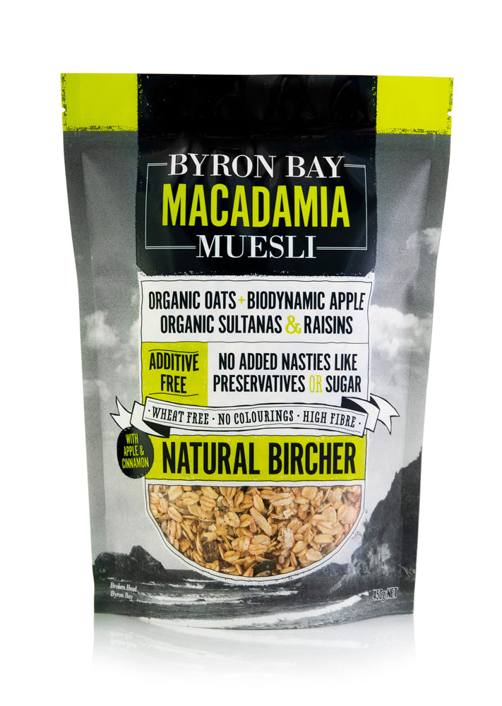byron bay macadamia muesli natural bircher 450g