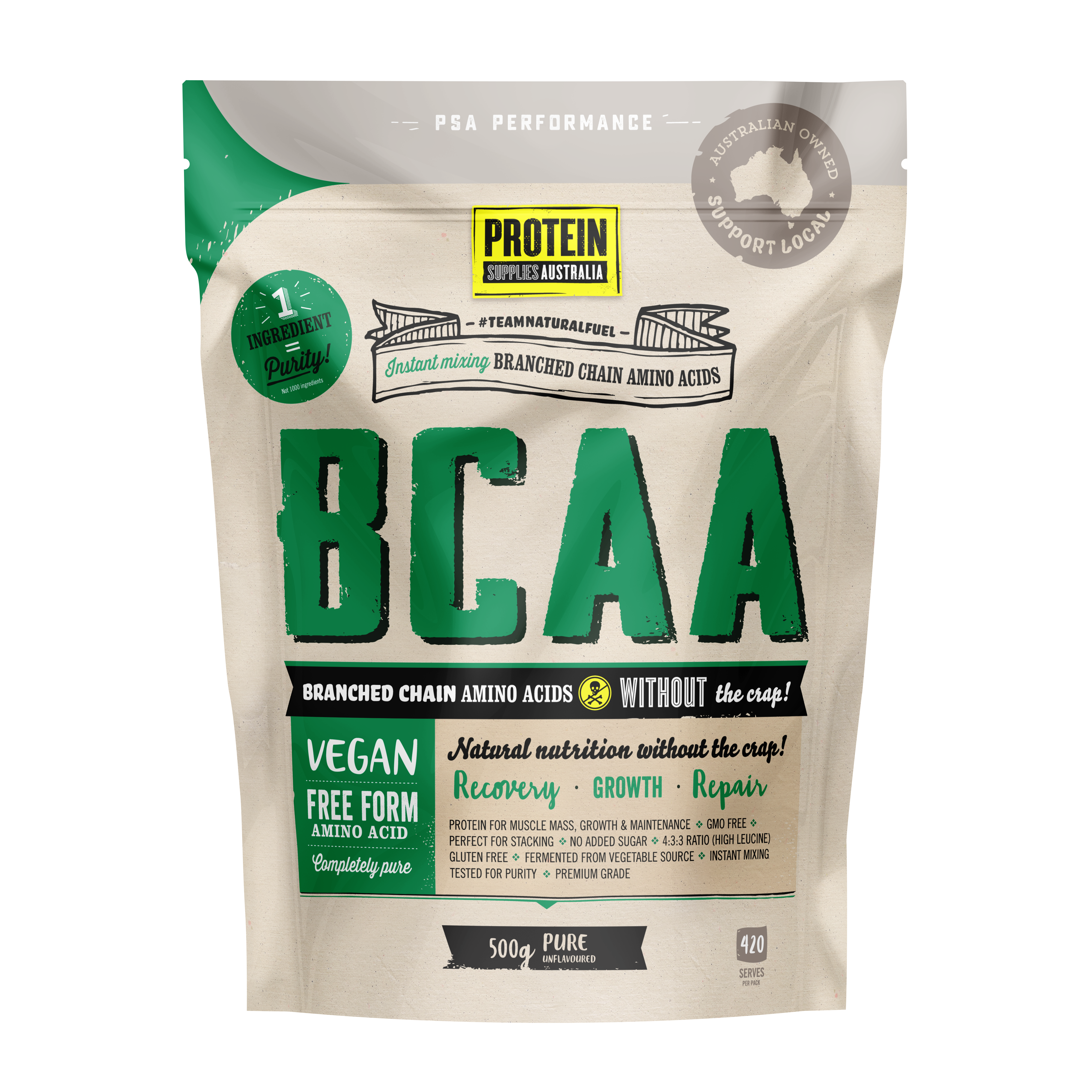 protein supplies aust. branched chain amino acids pure 500g 500gms