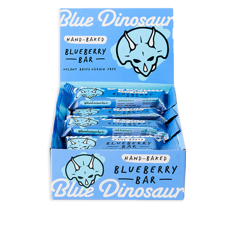 blue dinosaur hand-baked bar- box of 12 x45g blueberry