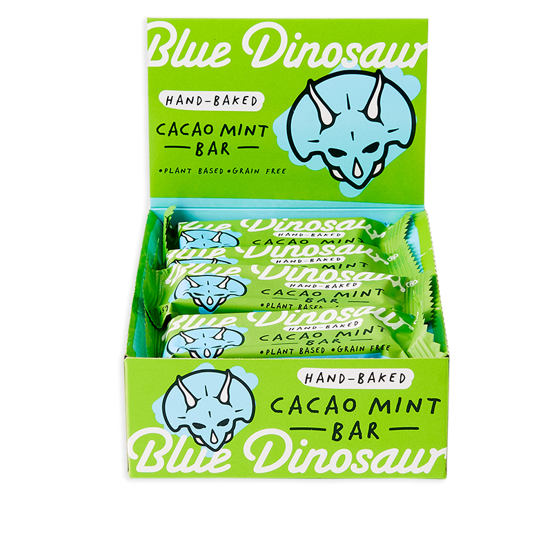 blue dinosaur hand-baked bar- box of 12 x45g cacao mint