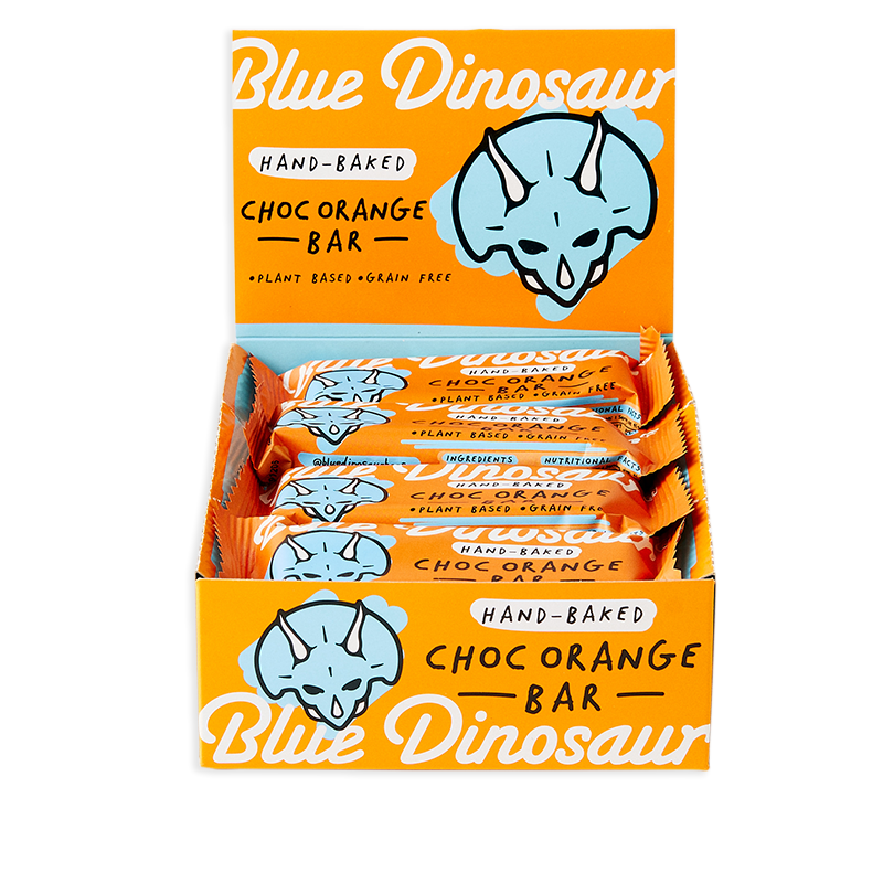 blue dinosaur hand-baked bar- box of 12 x45g choc orange