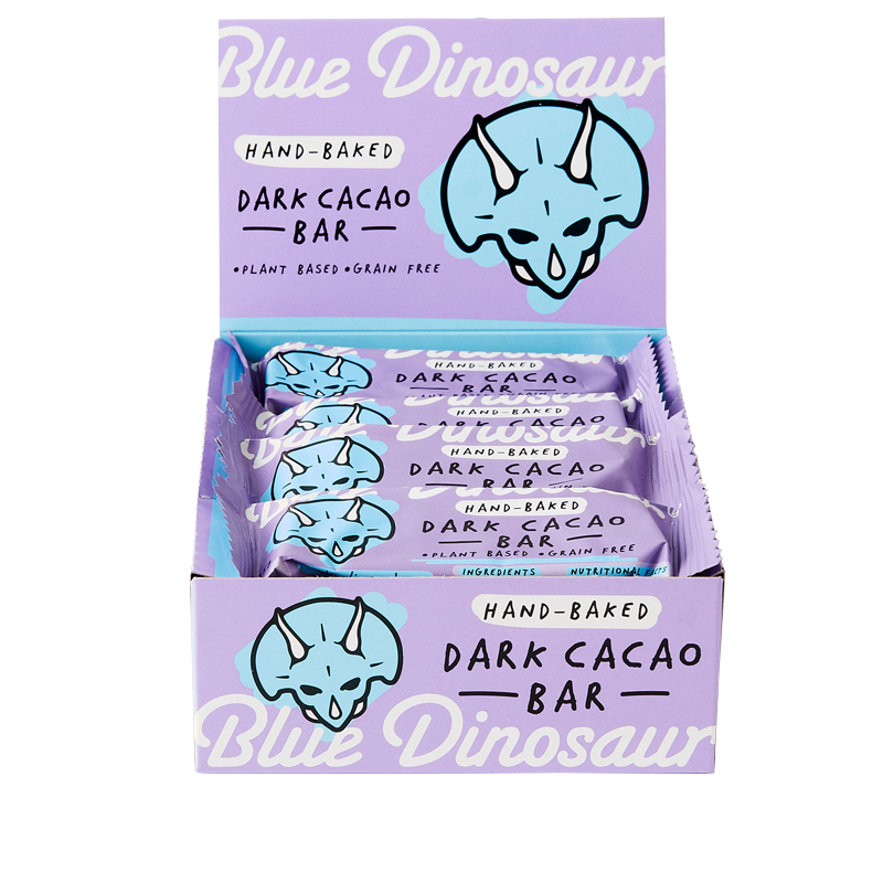 blue dinosaur hand-baked bar- box of 12 x45g dark cacao