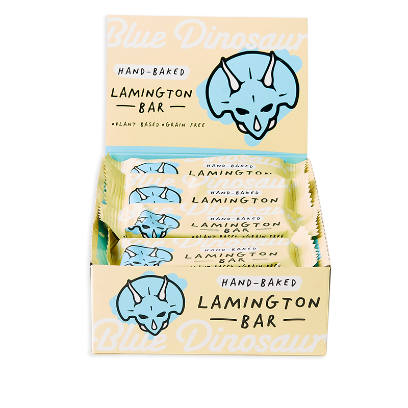 blue dinosaur hand-baked bar- box of 12 x45g lamington
