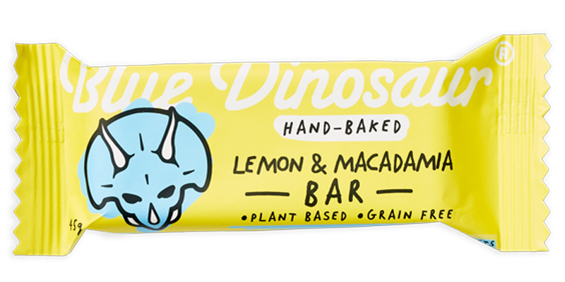 blue dinosaur hand-baked bar- box of 12 x45g lemon & macadamia