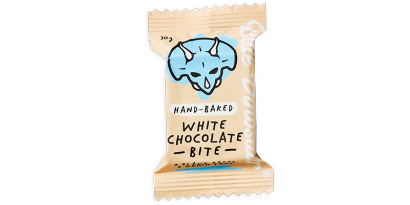 blue dinosaur hand-baked bite- box of 18 x 30g white chocolate