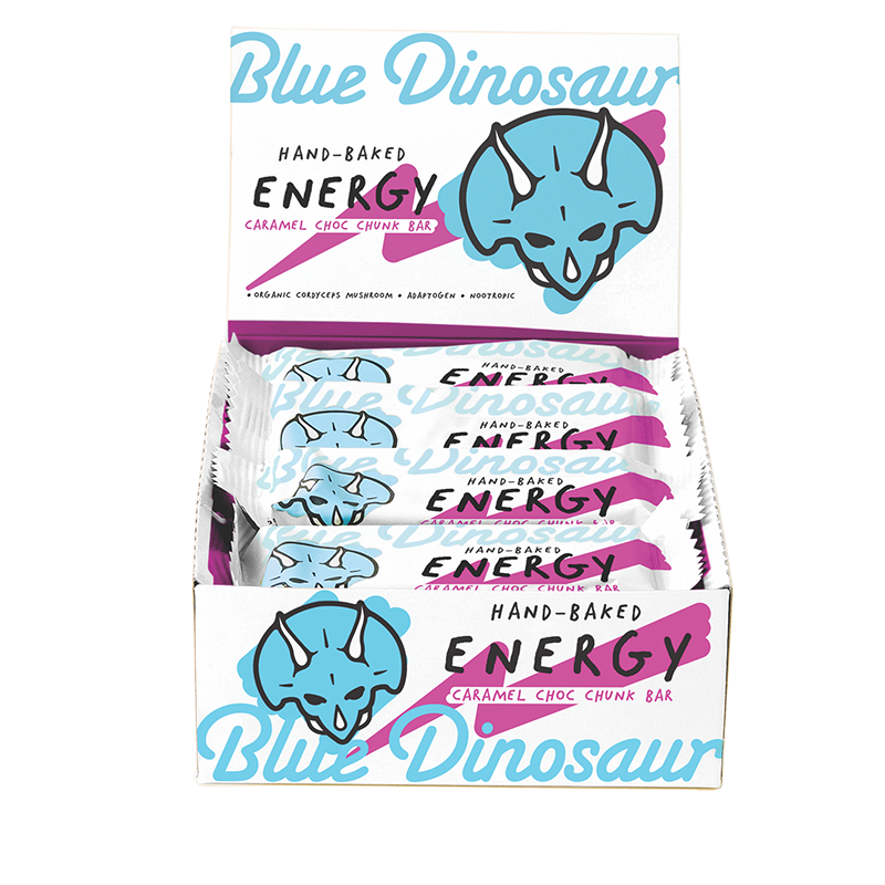 blue dinosaur hand-baked energy bar caramel choc chunk 12x45g