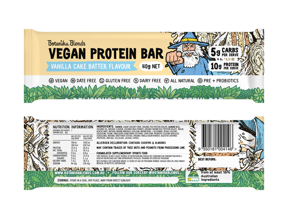 botanika blends vegan protein bars vanilla cake batter 12x40g