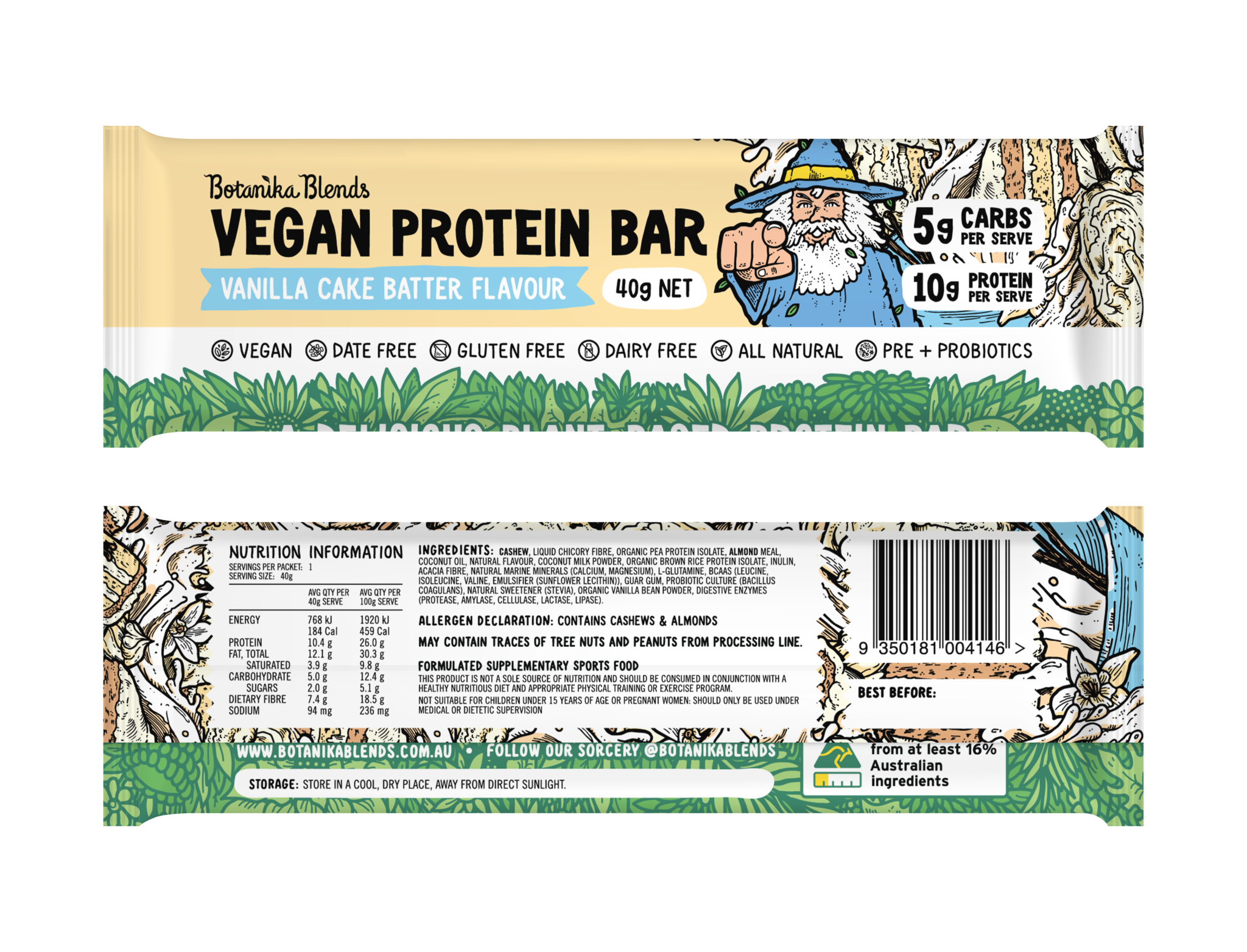 botanika blends vegan protein bars vanilla cake batter 12x40g