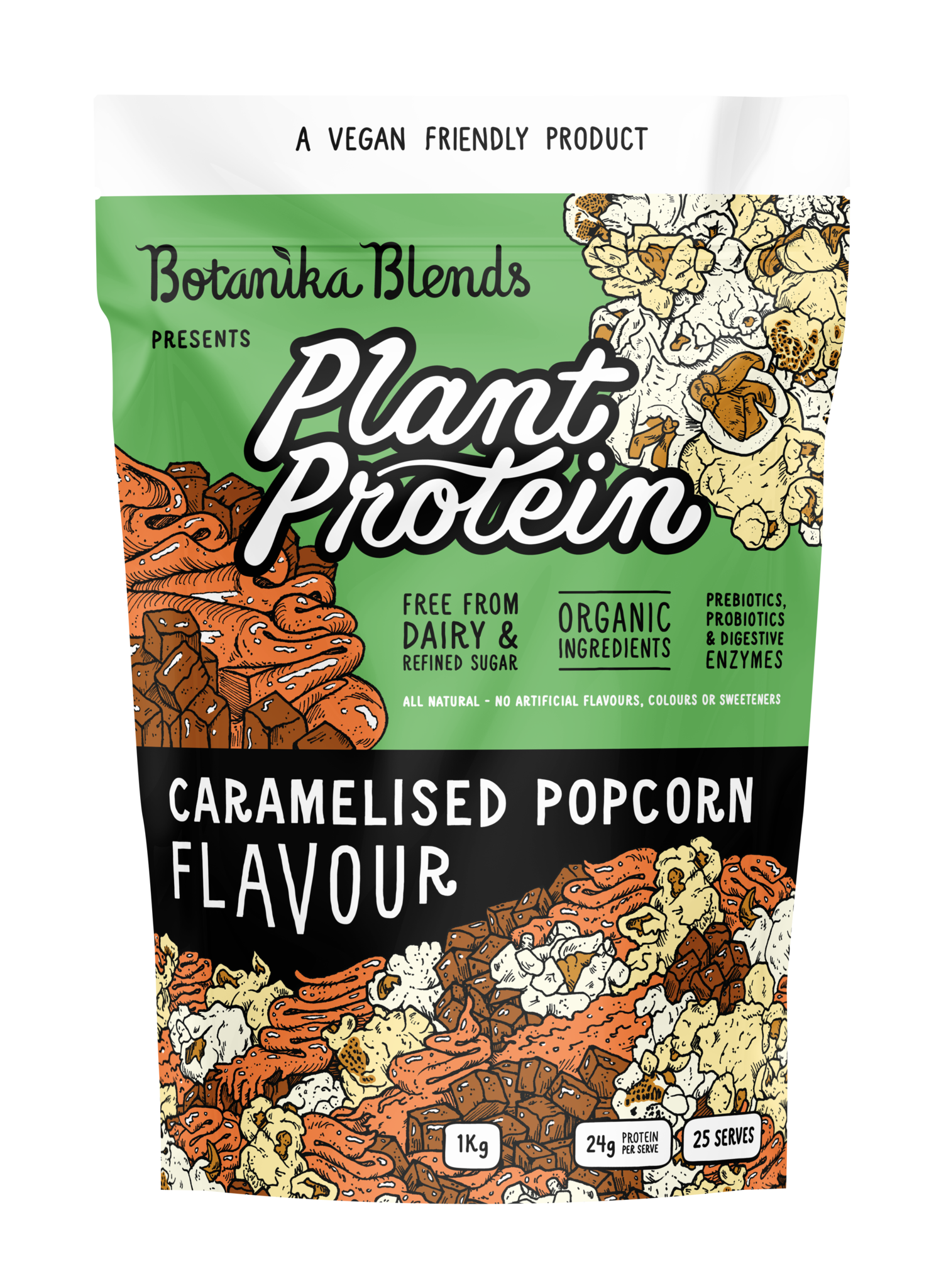 botanika blends plant protein caramelised popcorn 1kg