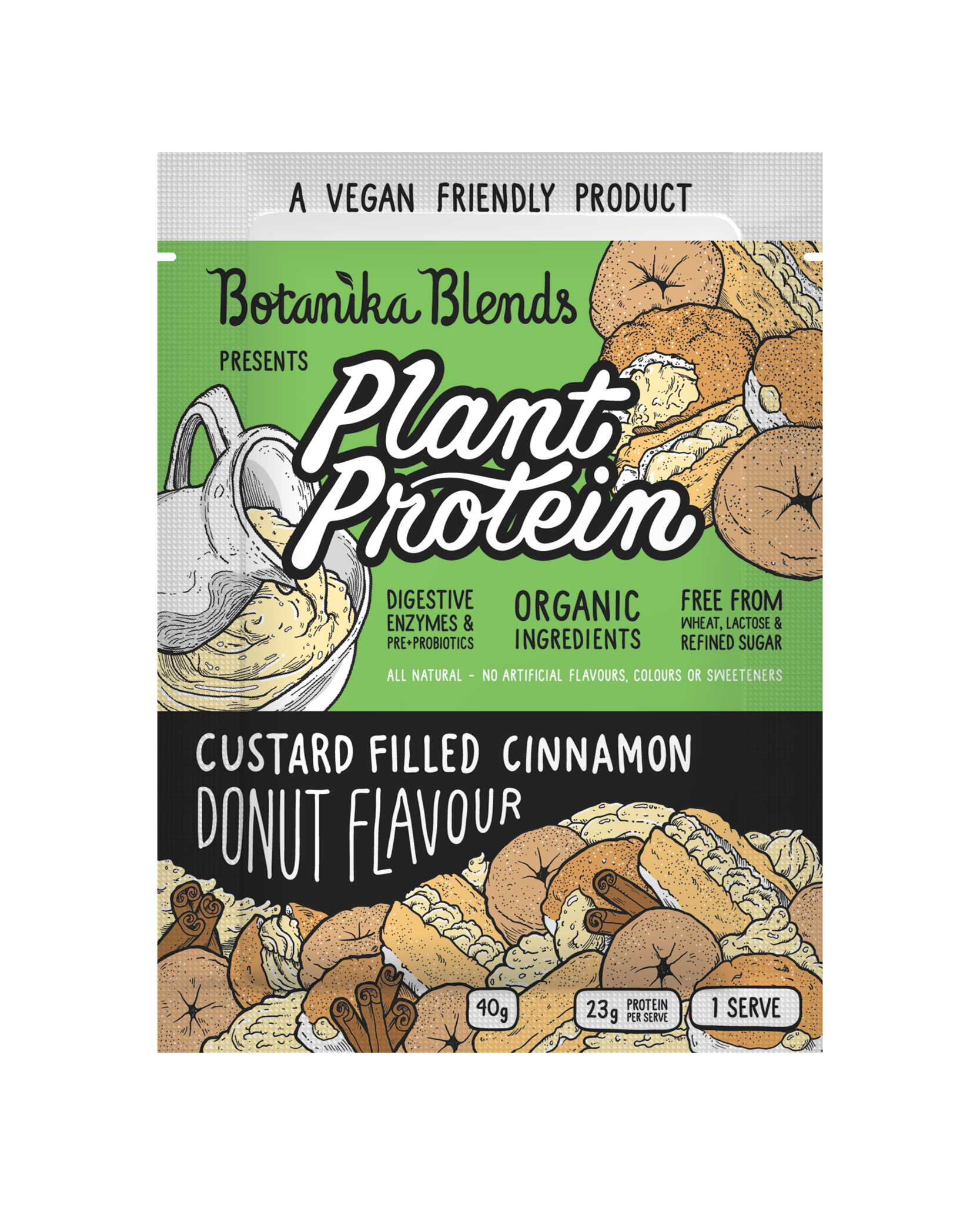 botanika blends plant protein custard filled cinnamon donut 12 x 40g