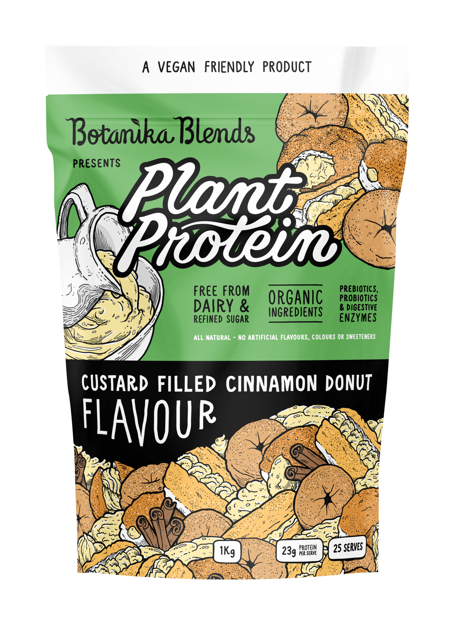 botanika blends plant protein custard filled cinnamon donut 1kg