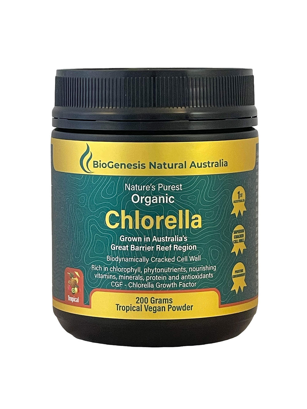 BioGenesis Natural Australia (Travel Friendly) Nature's Purest Organic Chlorella Tropical Powder 200g