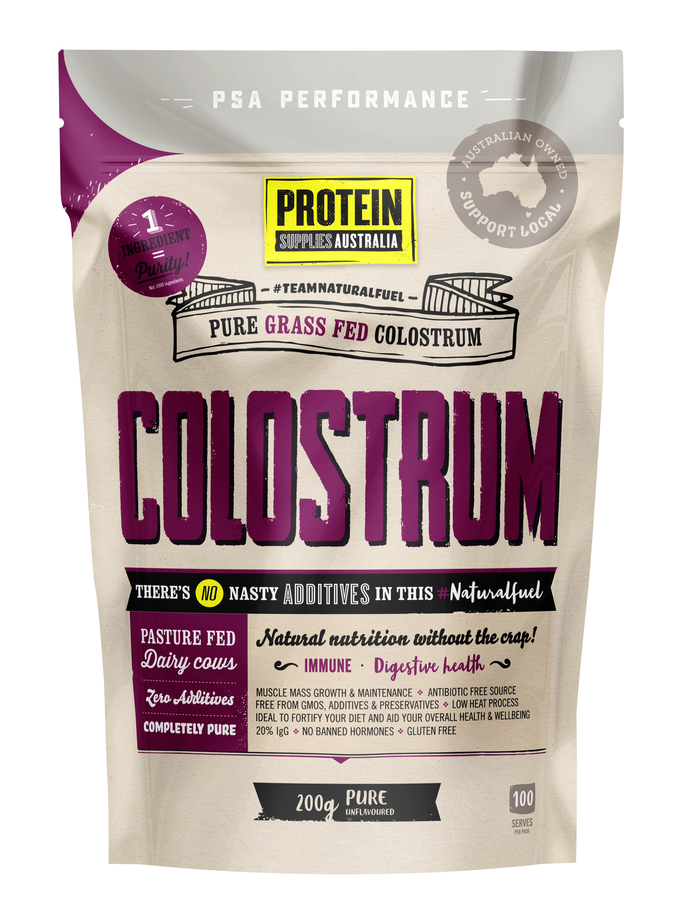 protein supplies aust. colostrum (grass fed) pure - 20% immunoglobulin (igg) 200g