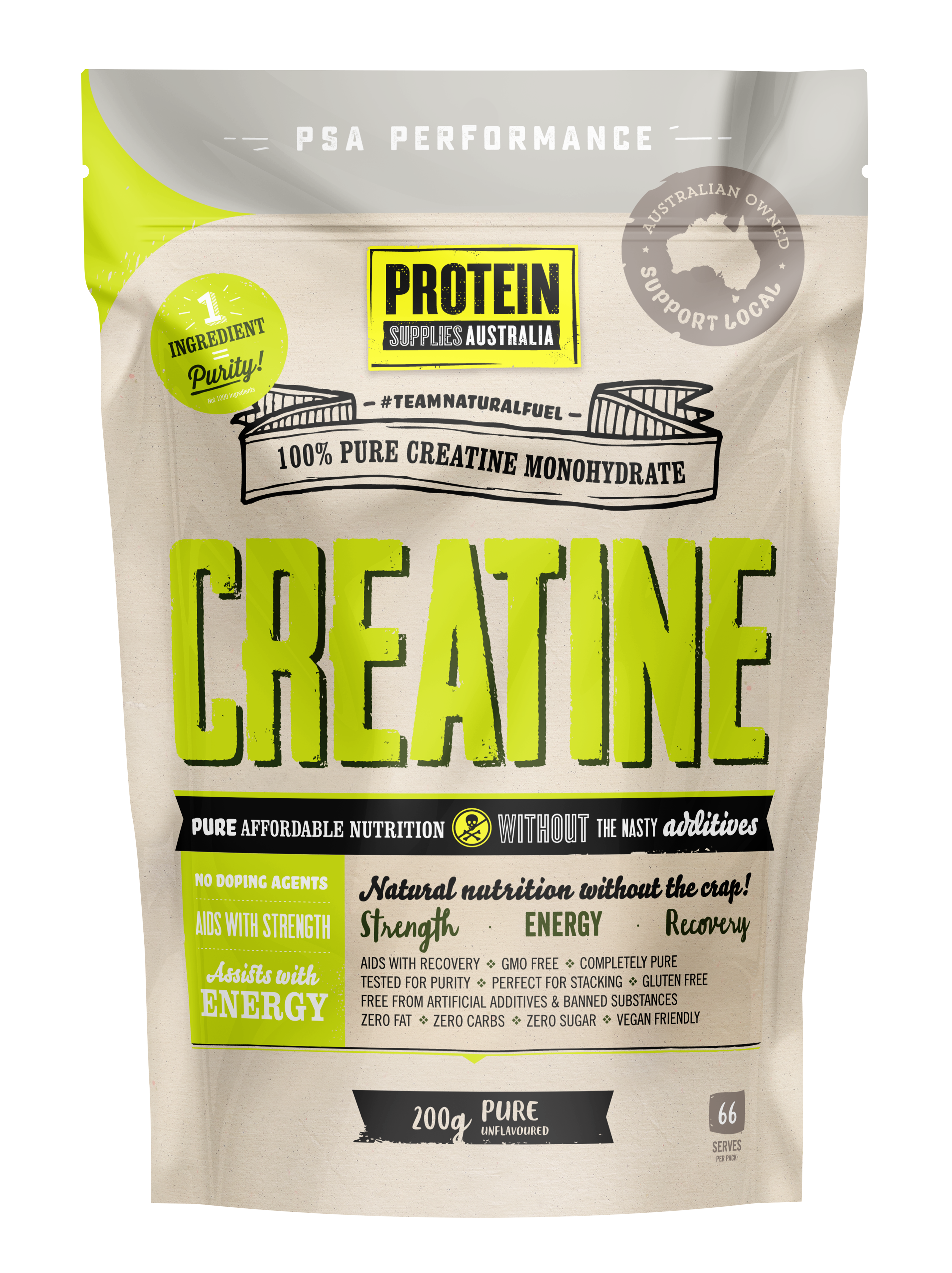 protein supplies aust. creatine (monohydrate) pure 200g