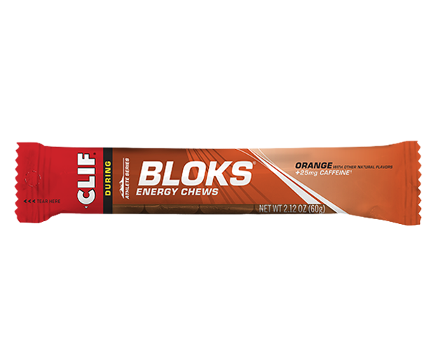 clif bloks energy chews 18 x 60g orange flavor with caffeine