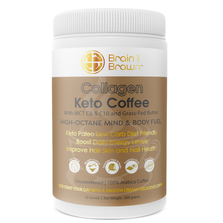 brain and brawn collagen keto coffee (with mct c8 & c10 and grass-fed butter) unsweetened 300g