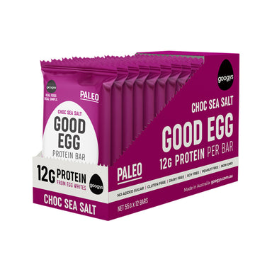 googys good egg protein bar choc sea salt 55g x 12