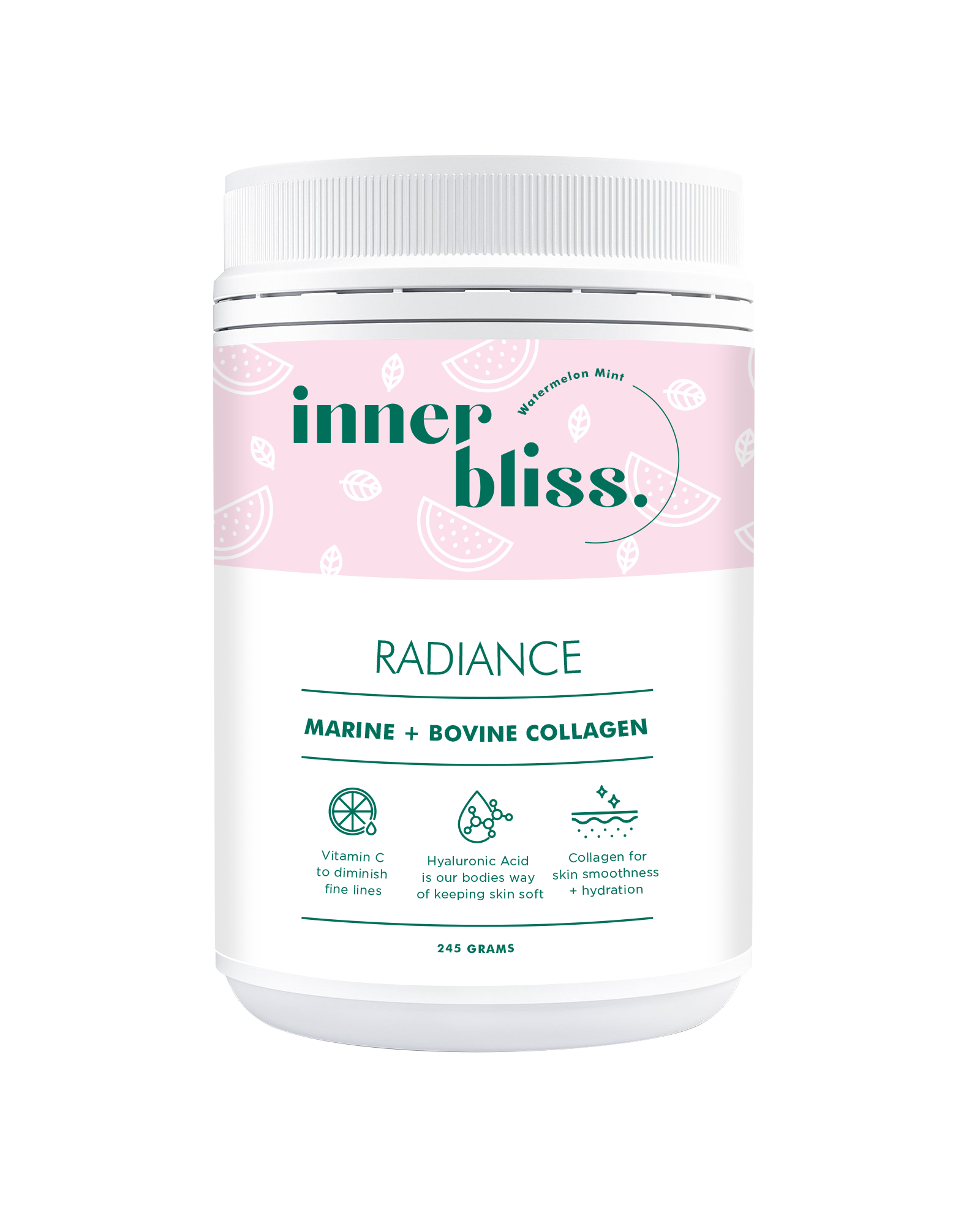 inner bliss radiance collagen hyaluronic acid + vitamin c watermelon mint 245g