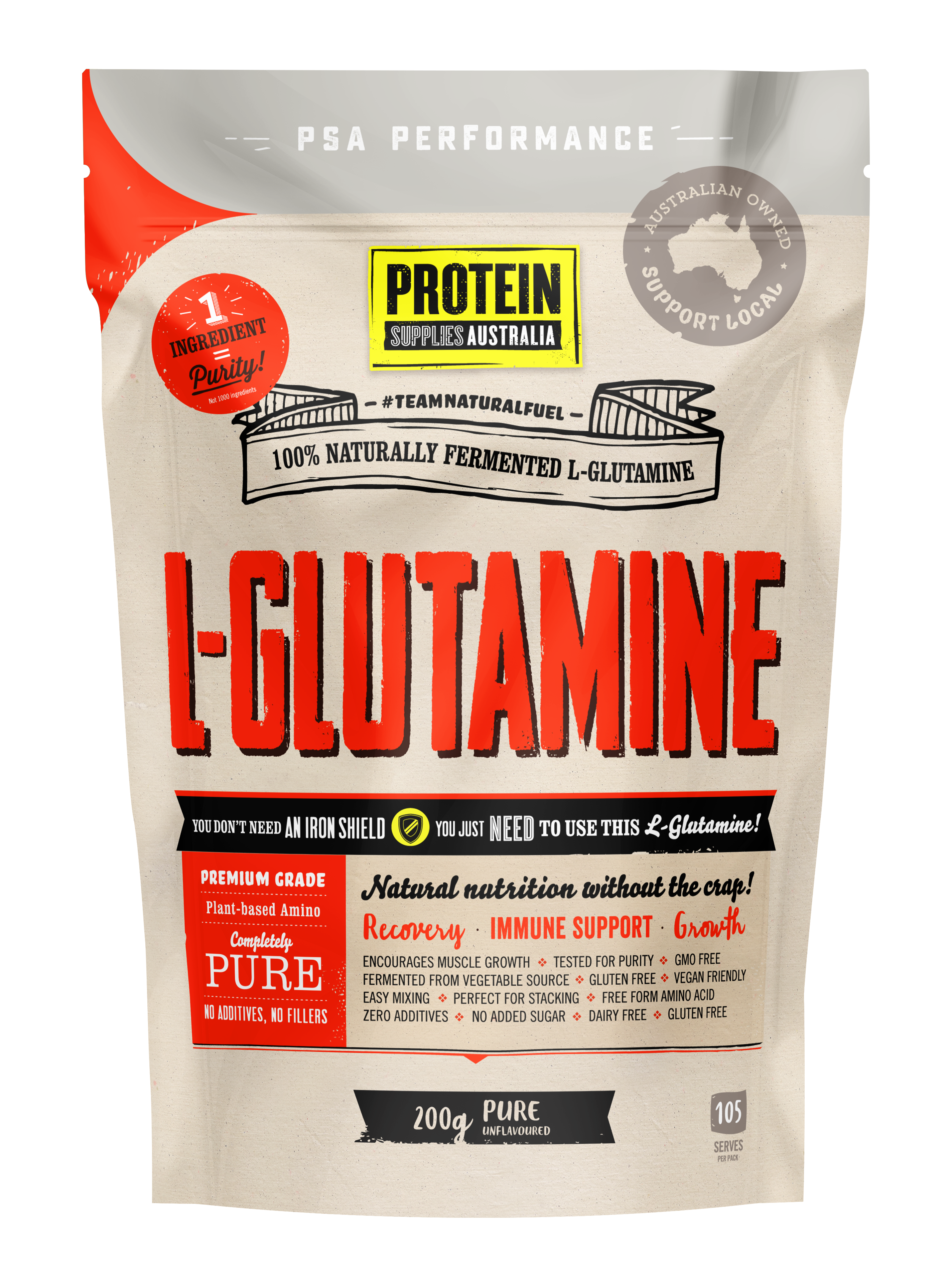 protein supplies aust. l-glutamine (plant-based) pure 200g