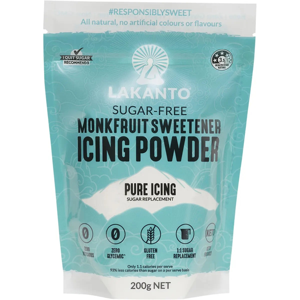Lakanto Icing Powder Classic Monkfruit Sweetener - Pure Icing Sugar Substitute 200g