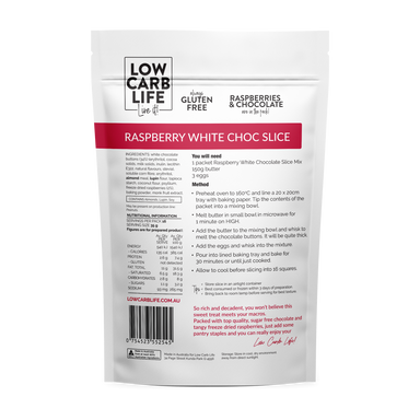low carb life raspberry white chocolate slice keto bake mix 300g