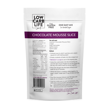 low carb life chocolate mousse slice keto bake mix 300g