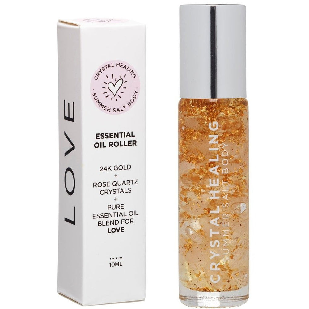 summer salt body essential oil roller with 24k gold love - rose quartz crystals 10ml