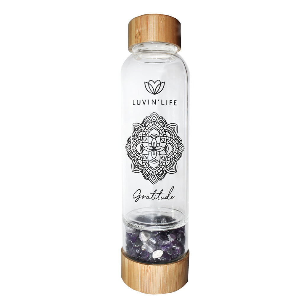 luvin’ life amethyst crystal water bottle gratitude