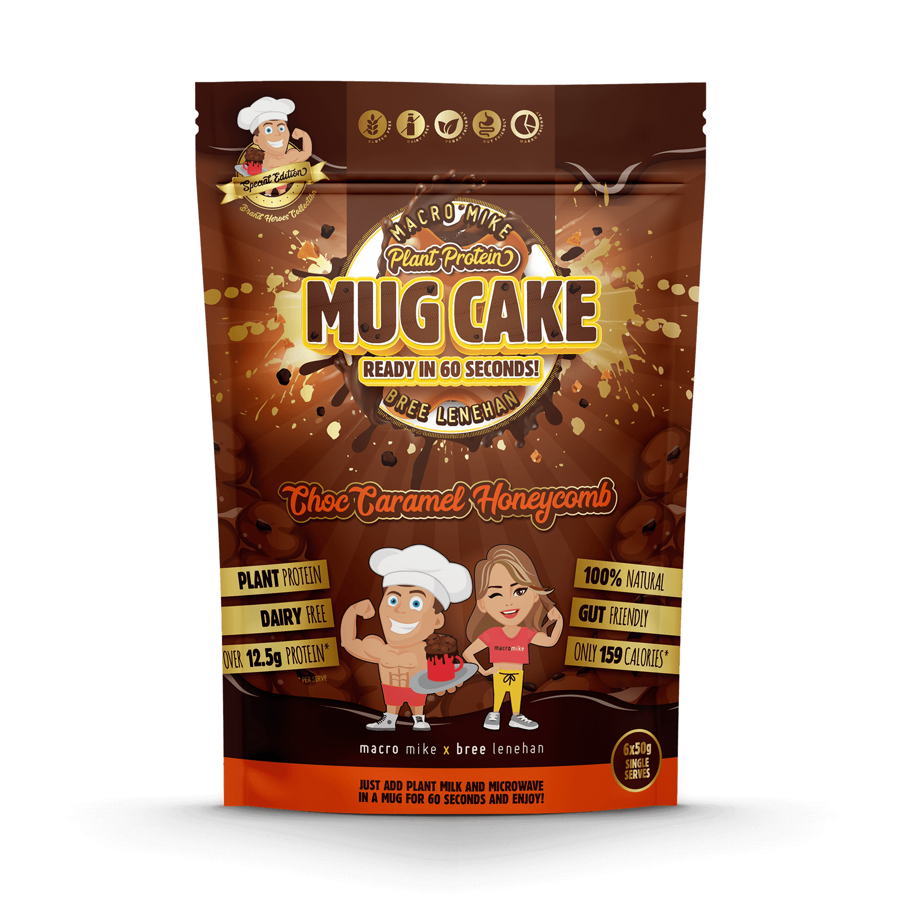 macro mike mug cake mix - plant protein choc caramel honeycomb 6 x 50g