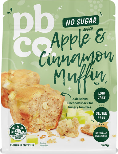 pbco apple cinnamon muffin mix no sugar added 340g