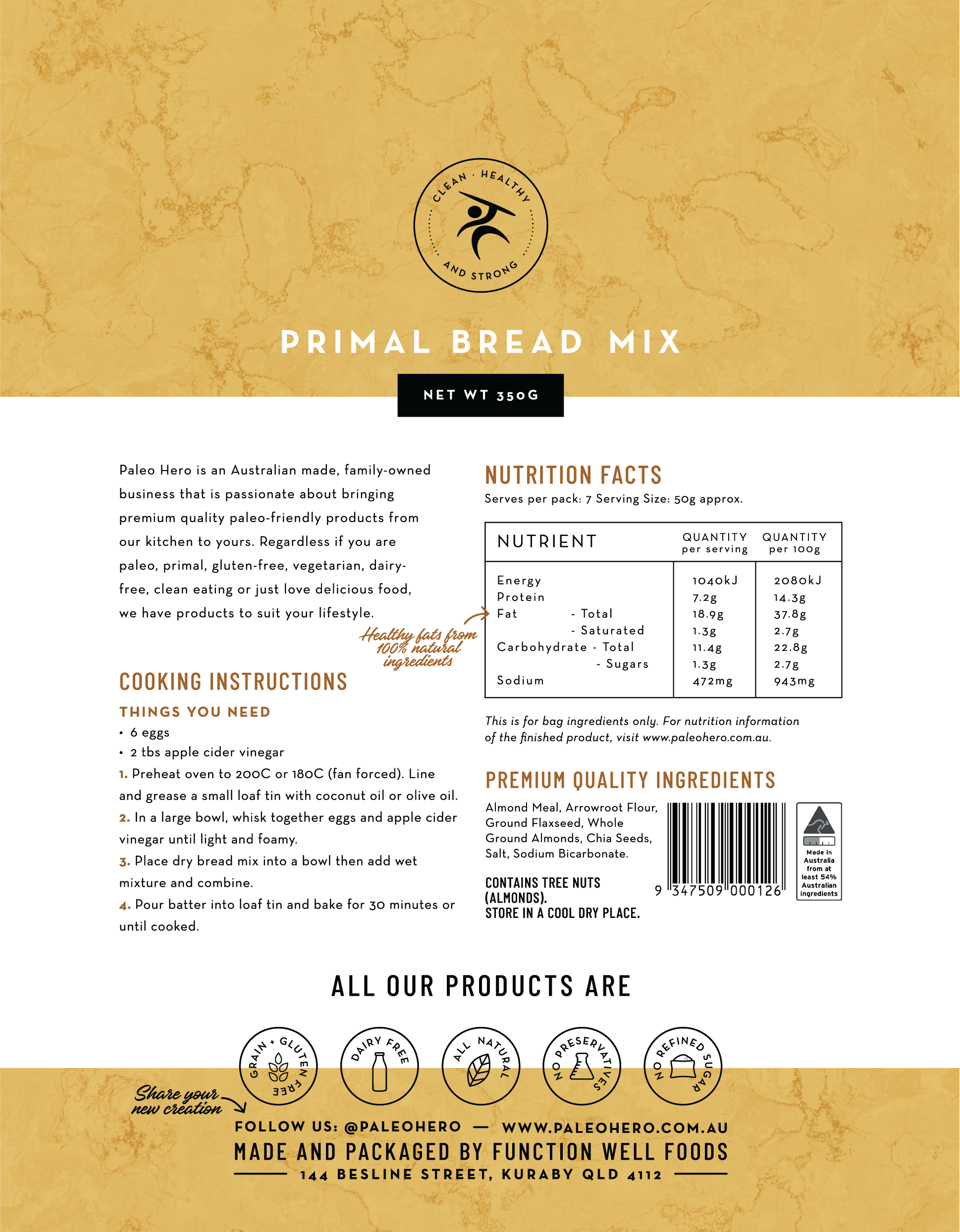 paleo hero primal bread mix 350g