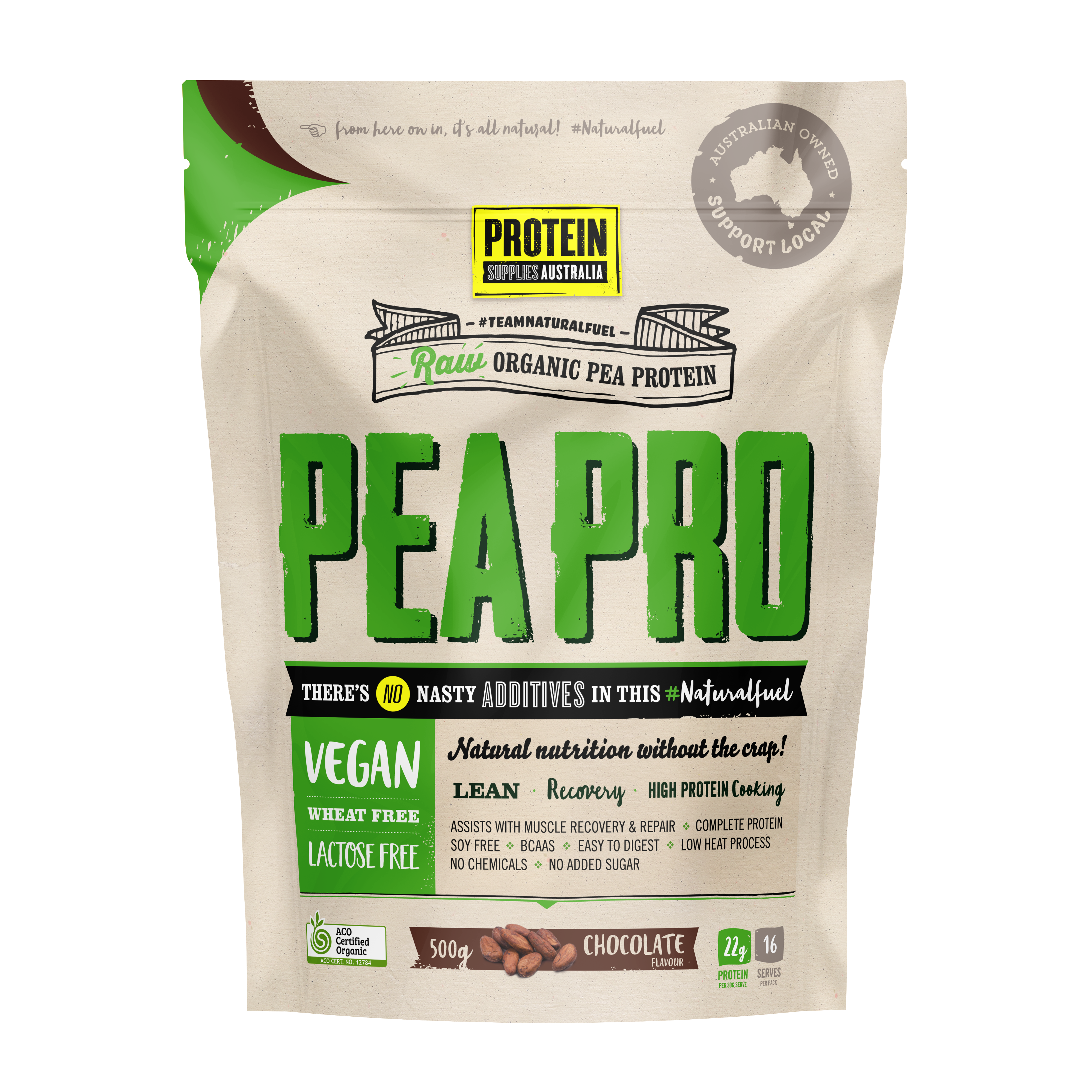 protein supplies aust. peapro (raw pea protein) chocolate 500g